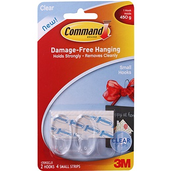 3m Command Small Clear Hooks 2 Hooks 4 Clear Strips 17092clr