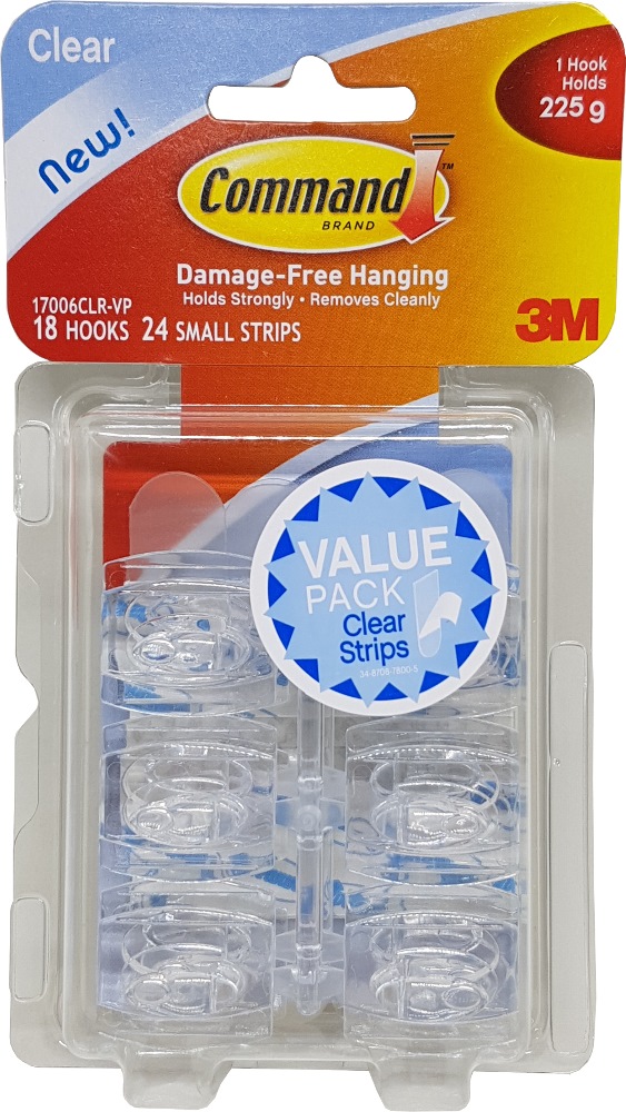 3m Command Mini Clear Hooks Vp 18hooks 24strips 17006clrvp